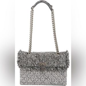 Kurt Geiger Tweed Brixton Dual Shoulder Lock Bag in grey